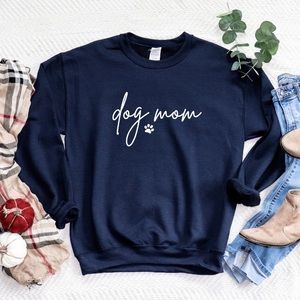 Navy Blue Sweatshirt Dog Mom • Made to order 🧶